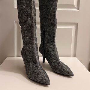 MICHAEL KORS Womens Silver Glitter Katerina Pointed Toe Kitten Heel Boots 9M